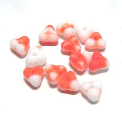 画像1: Orange & White Three Pedal Flower Beads(10個入り）