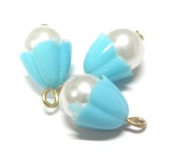 画像1: Pearl Charm W/Turquoise Flower