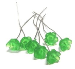 画像1: Frosted Green Flower Wired Beads 8mm(10本入り）
