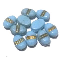 画像1: Gold Lined Lt.Blue Oval Beads 8*5mm (5個入り）
