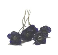 画像1: Navy Flower Wired Beads/w Rhinestone 8mm