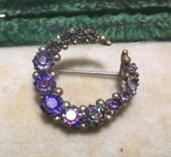 画像2: Antique Iris Glass Moon Brooch 