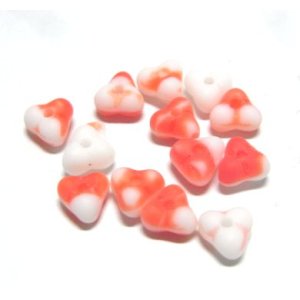 画像: Orange & White Three Pedal Flower Beads(10個入り）