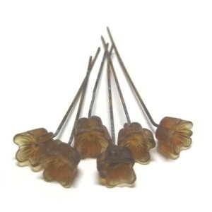 画像: Frosted Dark Topaz Wired Flower Beads 6mm(10個入り）