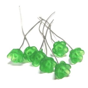 画像: Frosted Green Flower Wired Beads 8mm(10本入り）