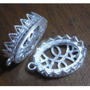 画像: 1ring Matte Silver Lacy Oval Setting for 25*18mm