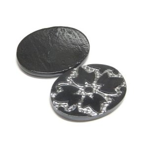 画像: Jet Flower Pattern FB Oval 25*18mm 