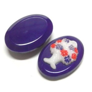 画像: Tricolor Basket of Flowers Glass Cameo 18*13mm 