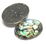 画像: Resin Green Flower FB Oval Stone 18*13mm