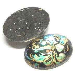 画像: Resin Green Flower FB Oval Stone 18*13mm