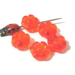 画像: Orange Flower Beads 9mm (4個入り）