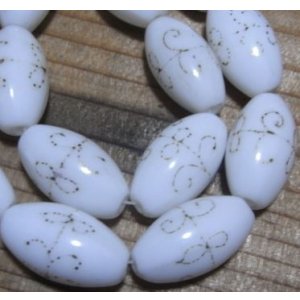 画像: White Oval w/gold line Beads 18*10mm