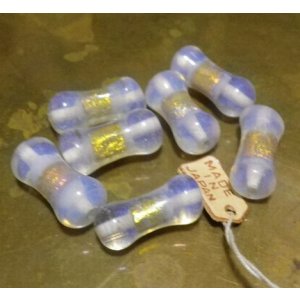 画像: Opal & Gold foil Barbell Beads 17.5*7.8mm (2個入り）