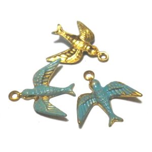 画像: Blue Enamel Bird Charm 17*17mm