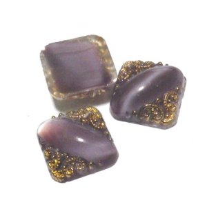 画像: Art Nouveau Purple Satin Glass Square FB Stone 11mm