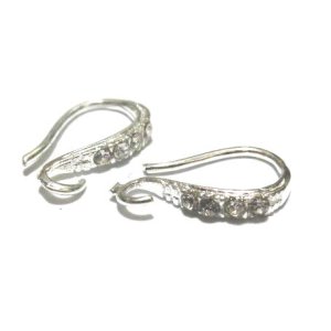 画像: Silver Toned Rhinestone Earring Hook (1pair) 15*2mm