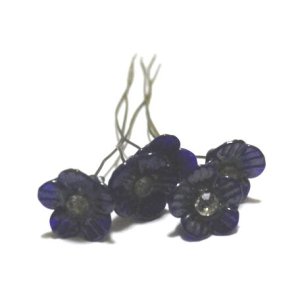 画像: Navy Flower Wired Beads/w Rhinestone 8mm