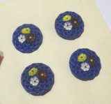 画像: Vintage Flower Painted Blue Glass Button 22mm