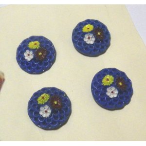 画像: Vintage Flower Painted Blue Glass Button 22mm