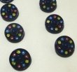 画像1: Vintage Flower Painted Navy Glass Button 13.5mm