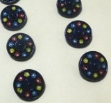 画像: Vintage Flower Painted Navy Glass Button 13.5mm