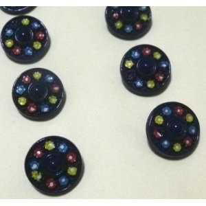 画像: Vintage Flower Painted Navy Glass Button 13.5mm