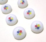 画像: Vintage Flower Painted White Glass Button 11.5mm