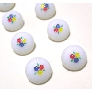 画像: Vintage Flower Painted White Glass Button 11.5mm