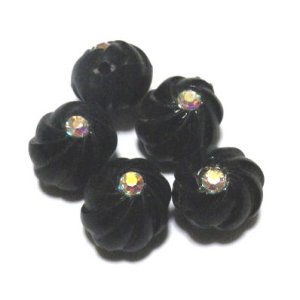 画像: Jet Textured Beads w/Rhinestone 13*11mm