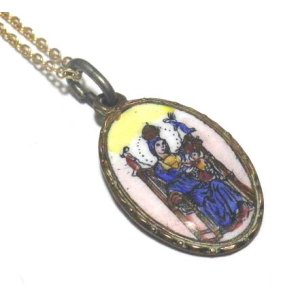 画像: Antique Ceamic Plate Medal Pendant