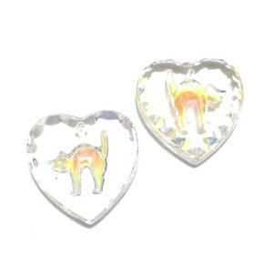 画像: Vintage Crystal AB Cat Heart Pendant 20*18mm