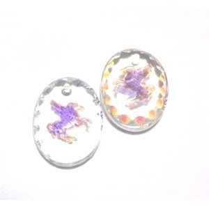 画像: Vintage Crystal AB Pegasus Oval Pendant 18**13mm