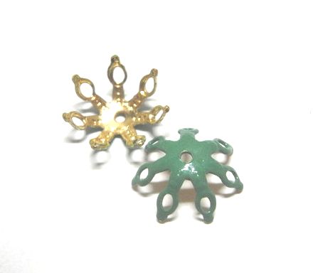 画像1: Green Enamel Beads Cap 11mm