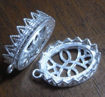 画像1: 1ring Matte Silver Lacy Oval Setting for 25*18mm