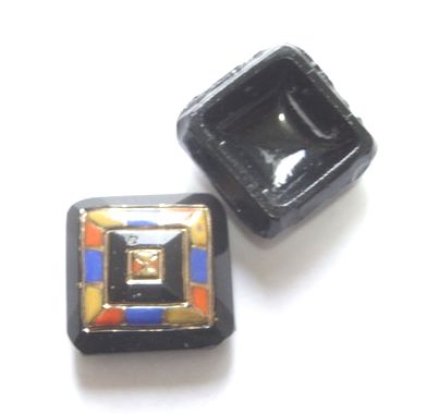 画像1: 2hole French Jet Square Deco Beads 18mm