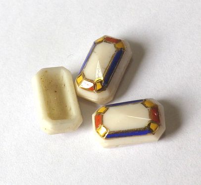 画像1: 2hole White Art Deco Rectangle Beads 14.5*8.6mm