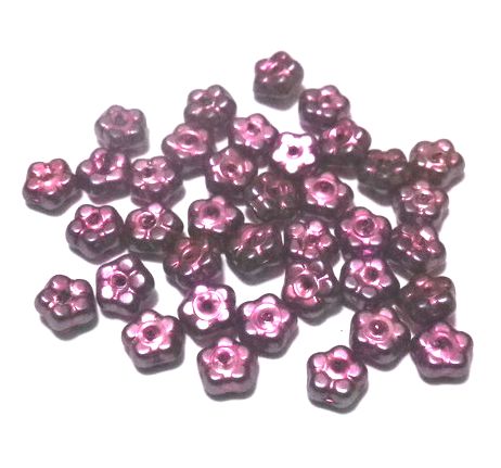 画像1: Dk.Pink Pearl Flower Beads 5mm (10個入り）