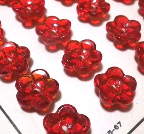 画像1: Vintage Red Flower Glass Button 12mm