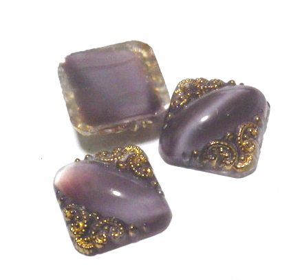 画像1: Art Nouveau Purple Satin Glass Square FB Stone 11mm