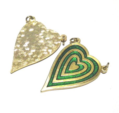 画像1: Enamel Green & Gold Heart Charm 39*26mm