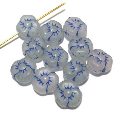 画像1: Matte White/Blue Pansy Beads 8.5*9.5mm(20個入り）