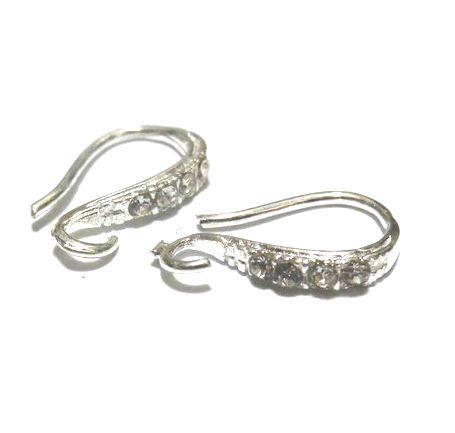 画像1: Silver Toned Rhinestone Earring Hook (1pair) 15*2mm