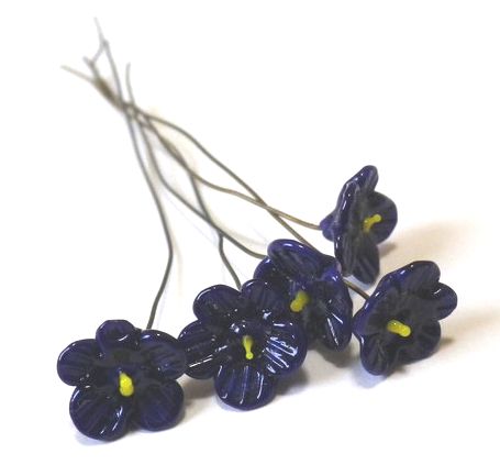 画像1: Navy Flower Wired Beads 9mm