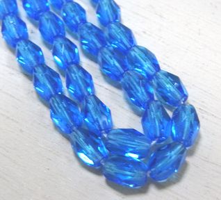 画像1: Aqua Faceted Oval Glass Beads(2個入り）